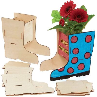 Baker Ross Holz-Gummistiefel-Blumentopf Set - 3 Stück Baker Ross Holz-Gummistiefel-Blumentopf Set - 3 Stück