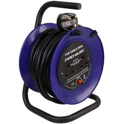 Pro Elec Mini Heavy Duty 15m 2 Way Gang Socket Extension Cable Reel Drum Electrical Lead Pro Elec Mini Heavy Duty 15m 2 Way Gang Socket Extension Cable Reel Drum Electrical Lead