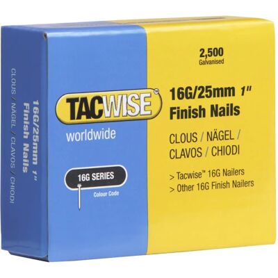 Pregos de acabamento 16G Tacwise - 25mm, Pacote 2500 Pregos de acabamento 16G Tacwise - 25mm, Pacote 2500