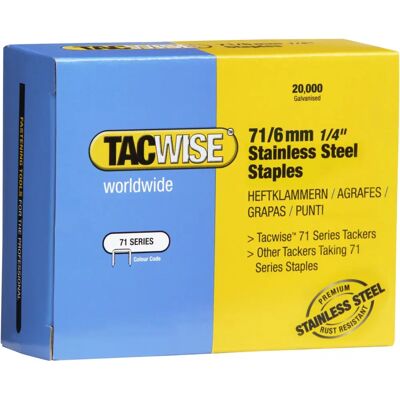 Aghi in acciaio inossidabile Tacwise 1014 - 6 mm - Confezione da 20.000 Aghi in acciaio inossidabile Tacwise 1014 - 6 mm - Confezione da 20.000