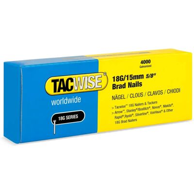 TACWISE 1708 Naaien - 18G / 15mm, Verzinkt, Doos van 4000 TACWISE 1708 Naaien - 18G / 15mm, Verzinkt, Doos van 4000