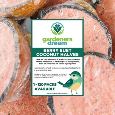 GardenersDream - Berry Suet Filled Coconut Halves - Berry GardenersDream - Berry Suet Filled Coconut Halves - Berry