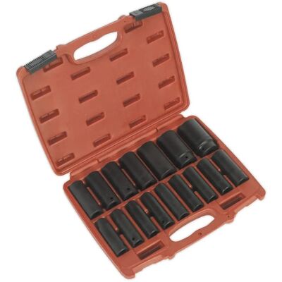 Sealey AK5816M Slagsatshylsset - 16 delar, djupt, 1/2" fyrkantsdrivning Sealey AK5816M Slagsatshylsset - 16 delar, djupt, 1/2" fyrkantsdrivning