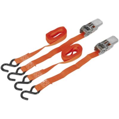 Sealey Ratchet Tie Down 25mm x 4m Polyester Webbing with S-Hooks - Pair Sealey Ratchet Tie Down 25mm x 4m Polyester Webbing with S-Hooks - Pair