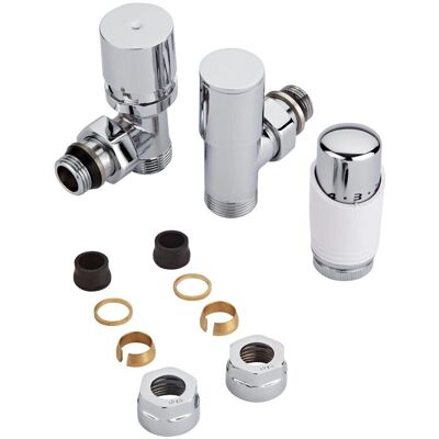 Valvola termostatica radiatore - Bianco e cromo - Adattatori rame 16mm Valvola termostatica radiatore - Bianco e cromo - Adattatori rame 16mm
