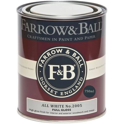 Farrow & Ball Full Gloss Paint All White No.2005 - 750ml Farrow & Ball Full Gloss Paint All White No.2005 - 750ml