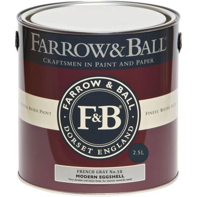 Farrow & Ball French Gray No.18 - 2.5L Paint - Durable Eggshell Finish - Interior & Exterior Farrow & Ball French Gray No.18 - 2.5L Paint - Durable Eggshell Finish - Interior & Exterior