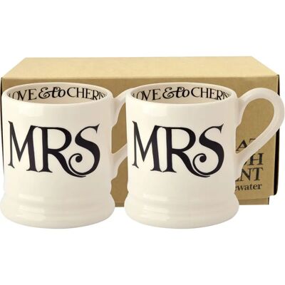 Emma Bridgewater Black Toast Mrs & Mrs Mugs - Set of 2 Emma Bridgewater Black Toast Mrs & Mrs Mugs - Set of 2