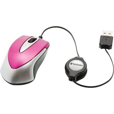 Souris de voyage optique Verbatim Go Mini - Compacte, 1000 DPI, Rose Souris de voyage optique Verbatim Go Mini - Compacte, 1000 DPI, Rose