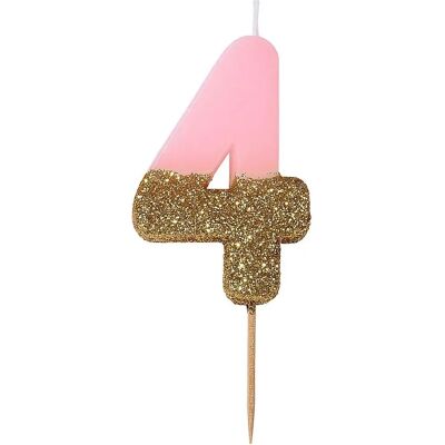 Jadeo Chiffre 4 Rose et Or Bougie d'Anniversaire - Bougie d'anniversaire Jadeo Chiffre 4 Rose et Or Bougie d'Anniversaire - Bougie d'anniversaire