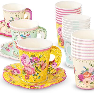 Talking Tables Bicchieri e Piattini di Carta con Motivo Floreale Vintage - 12 pezzi Talking Tables Bicchieri e Piattini di Carta con Motivo Floreale Vintage - 12 pezzi