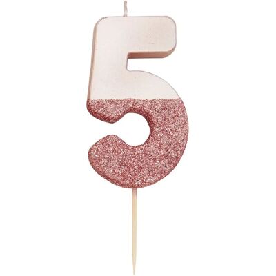 Bougie Numéro 5 en Or Rose Pailleté - Décoration Anniversaire 13.8cm Bougie Numéro 5 en Or Rose Pailleté - Décoration Anniversaire 13.8cm