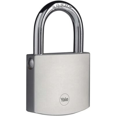 Cadenas rectangulaires en laiton et acier argenté Yale - 3 clés - Publicité Cadenas rectangulaires en laiton et acier argenté Yale - 3 clés - Publicité