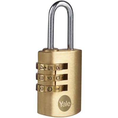 Yale Y150B/22/120/1 Brass Combination Padlock - Indoor Steel Shackle - 22mm Yale Y150B/22/120/1 Brass Combination Padlock - Indoor Steel Shackle - 22mm