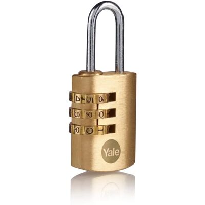 Yale Y150B/22/120/1/B - Brass Lock, Steel Shackle, 3-Digit Combo - Padlock Yale Y150B/22/120/1/B - Brass Lock, Steel Shackle, 3-Digit Combo - Padlock