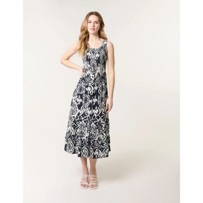 Blue Vanilla - Shirred Sleeveless Midi Dress - NAVY Blue Vanilla - Shirred Sleeveless Midi Dress - NAVY