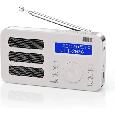 August MB225 White Portable Digital Radio Alarm Clock - Digital Radio August MB225 White Portable Digital Radio Alarm Clock - Digital Radio