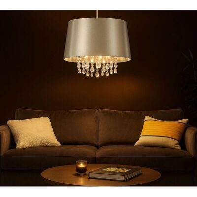 SEARCHLIGHT CL7026SICW - Argento - Schermo in rayon - Cristalli acrilici - Lampadario SEARCHLIGHT CL7026SICW - Argento - Schermo in rayon - Cristalli acrilici - Lampadario