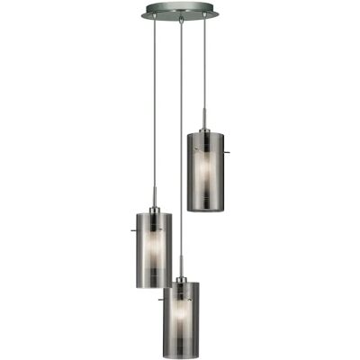 Searchlight Lighting Searchlight Duo 2 - Pendente cromato con 3 luci e vetro fumé Searchlight Lighting Searchlight Duo 2 - Pendente cromato con 3 luci e vetro fumé