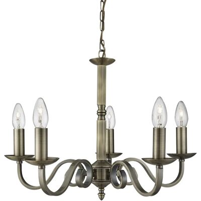 Searchlight Richmond - Lampadario a 5 Luci Multi Bracci Ottone Antico Searchlight Richmond - Lampadario a 5 Luci Multi Bracci Ottone Antico