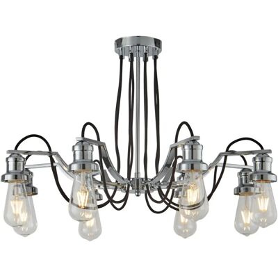 Searchlight Olivia 8 Lights Black Braided Fabric Cable Chrome Ceiling Chandelier Searchlight Olivia 8 Lights Black Braided Fabric Cable Chrome Ceiling Chandelier