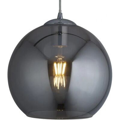 Searchlight Chrome Smoked Glass Pendant - 25cm, Adjustable, E27 Searchlight Chrome Smoked Glass Pendant - 25cm, Adjustable, E27
