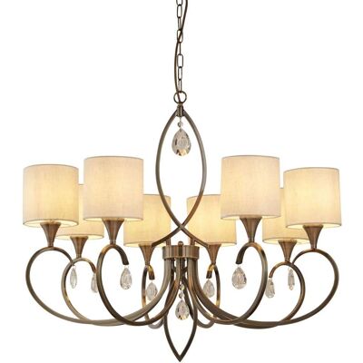 Searchlight Alberto 8 Licht Kristall Mehrarm Kronleuchter - Creme - Antik Messing - Kronleuchter Searchlight Alberto 8 Licht Kristall Mehrarm Kronleuchter - Creme - Antik Messing - Kronleuchter