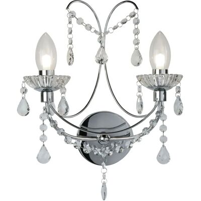 Searchlight Chrome 2 Light Bathroom Wall Light with Crystal - Bathroom Lighting Searchlight Chrome 2 Light Bathroom Wall Light with Crystal - Bathroom Lighting