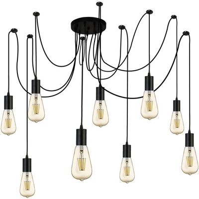 Lampadario a Sospensione Searchlight Squiggle 9 Luci Nero - Lampada da Soffitto Lampadario a Sospensione Searchlight Squiggle 9 Luci Nero - Lampada da Soffitto