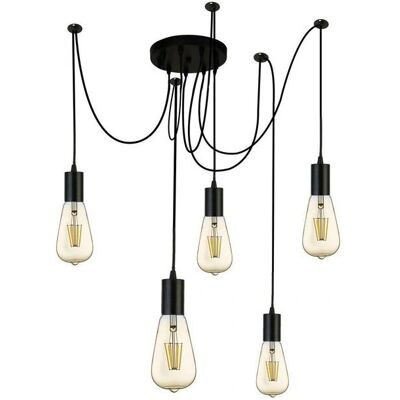 Lampadario a Sospensione Searchlight Squiggle 5 Luci - Moderno in Acciaio Nero Lampadario a Sospensione Searchlight Squiggle 5 Luci - Moderno in Acciaio Nero