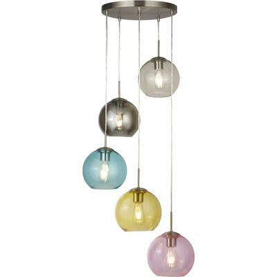 Lampadario Mardi Gras a 5 luci Satin Silver, Blu, Fumato, Giallo, Rosa - Lampada a sospensione Lampadario Mardi Gras a 5 luci Satin Silver, Blu, Fumato, Giallo, Rosa - Lampada a sospensione