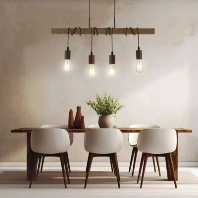 Lampadario a 4 luci Searchlight - Acciaio, Legno Scuro Lampadario a 4 luci Searchlight - Acciaio, Legno Scuro