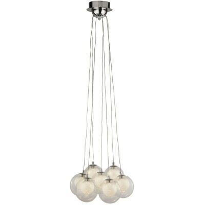Pendente a Sospensione LED a 7 Luci Bola in Cristallo, Vetro & Sabbia - Searchlight Pendente a Sospensione LED a 7 Luci Bola in Cristallo, Vetro & Sabbia - Searchlight