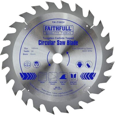 Faithfull FAIZ18024 Lama di Sega Circolare TCT - 180 mm, Foratura 16 mm, 24 Denti Faithfull FAIZ18024 Lama di Sega Circolare TCT - 180 mm, Foratura 16 mm, 24 Denti