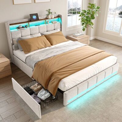 TANANT - Cama doble 140x200 - Cabecera LED TANANT - Cama doble 140x200 - Cabecera LED
