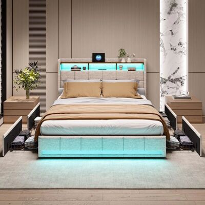 TANANT - Letto matrimoniale 160x200cm con testiera led - Somier de lamas - Bed TANANT - Letto matrimoniale 160x200cm con testiera led - Somier de lamas - Bed