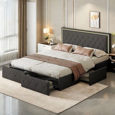 TANANT - Letto con cassetti 140x200 cm - similpelle - Cama TANANT - Letto con cassetti 140x200 cm - similpelle - Cama