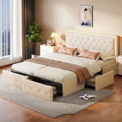 TANANT - Letto 160x200 Similpelle - 4 cassetti - Led rivetti - Bed TANANT - Letto 160x200 Similpelle - 4 cassetti - Led rivetti - Bed