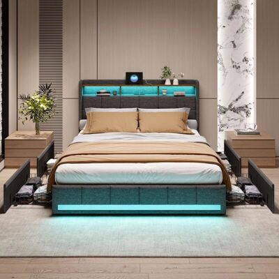 TANANT - Letto matrimoniale 160x200 - Cabecera LED - 4 cajones - Bed TANANT - Letto matrimoniale 160x200 - Cabecera LED - 4 cajones - Bed