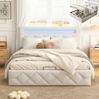 TANANT - Letto contenitore 140x200cm - Cabecero LED - Base metálica - Cama TANANT - Letto contenitore 140x200cm - Cabecero LED - Base metálica - Cama