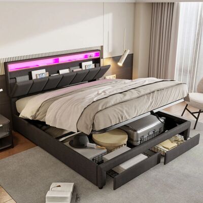 TANANT - Letto contenitore 140x200 - Gris lino - caja hidráulica - Bed TANANT - Letto contenitore 140x200 - Gris lino - caja hidráulica - Bed