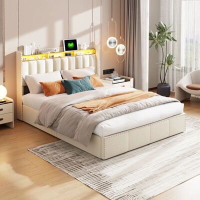 TANANT - Letto imbottito 140x200 - Lino - Cama LED TANANT - Letto imbottito 140x200 - Lino - Cama LED