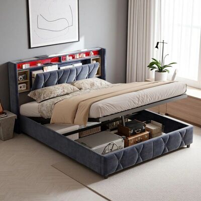 TANANT - Letto matrimoniale imbottito 160x200 cm - Terciopelo gris - Cama TANANT - Letto matrimoniale imbottito 160x200 cm - Terciopelo gris - Cama