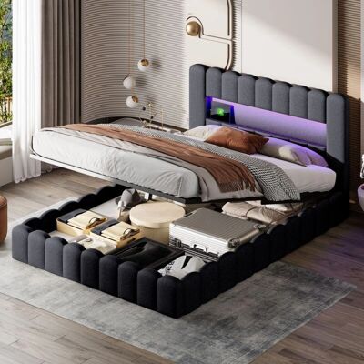 TANANT - Letto 160x200 - Lino - Cabecero LED USB-C - Cama TANANT - Letto 160x200 - Lino - Cabecero LED USB-C - Cama