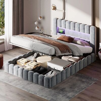TANANT - Letto imbottito contenitore 180x200cm - terciopelo - USB Type-C LED cabecero - Bed TANANT - Letto imbottito contenitore 180x200cm - terciopelo - USB Type-C LED cabecero - Bed