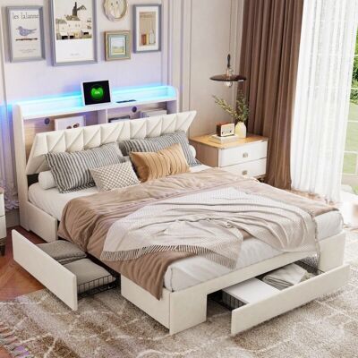 TANANT - Cama de almacenamiento 140x200 - 3 cajones - Cama TANANT - Cama de almacenamiento 140x200 - 3 cajones - Cama
