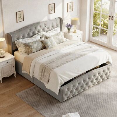 TANANT - Cama con almacenamiento - 140x200 - cabecera acolchada - cama TANANT - Cama con almacenamiento - 140x200 - cabecera acolchada - cama
