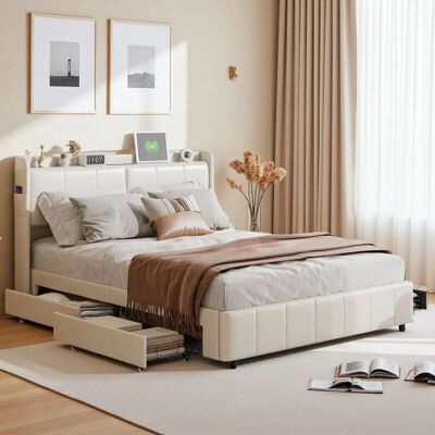 TANANT - Letto matrimoniale 160x200 cm - 4 cajones - USB-C cabecera - Cama TANANT - Letto matrimoniale 160x200 cm - 4 cajones - USB-C cabecera - Cama