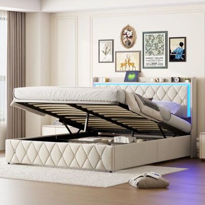 TANANT - Letto 140x200 Diamond - Terciopelo - Diamond cabecero con LED USB-C - Bed TANANT - Letto 140x200 Diamond - Terciopelo - Diamond cabecero con LED USB-C - Bed