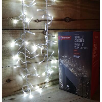 Premier 12.4m Multi Action 960 White LED Cluster Christmas Lights - Christmas Lights Premier 12.4m Multi Action 960 White LED Cluster Christmas Lights - Christmas Lights